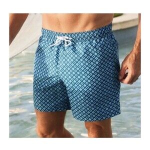 NEW Collars & Co Swim Trunks Blue Men’s S Geometric Design Print Resort Luxury